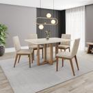 Conjunto Mesa Natalí 120cm Canto Arredondado com Vidro 4 Cadeiras Elena