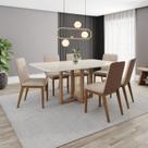 Conjunto Mesa Natalí 160cm com Vidro 06 Cadeiras Pietra