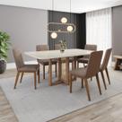 Conjunto Mesa Natalí 160cm com Vidro 06 Cadeiras Pietra