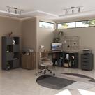 Conjunto Mesa Nero, Gaveteiro Bit, Balcão Cool e Armário Wally cor Ipê/Preto