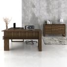 Conjunto Mesa para Computador e Balcão 2 Portas para Escritório Nogal - FdECOR Conjunto Mesa para Computador e Balcão 2 Portas para Escritório Nogal - FdECOR