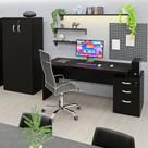 Conjunto Mesa Pedestal e Armário Alto Escritório Preto