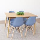 Conjunto Mesa Pés Madeira Maciça Tampo MDF Laminado com 4 Cadeiras Finlândia 120x75cm Azul/Bali/Marrom