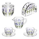Conjunto Mesa Posta Lavanda Manteigueira Xícaras Cristal