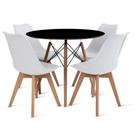Conjunto Mesa Preta Eames 90cm E 4 Cadeiras Leda Branca