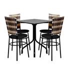 Conjunto Mesa Quadrada 70cm Preta 4 Cadeiras Junco Cappuccino Premium