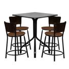Conjunto Mesa Quadrada 70cm Preta Com 4 Banquetas Junco Café