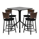 Conjunto Mesa Quadrada 70cm Preta Com 4 Banquetas Junco Cappuccino