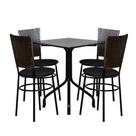 Conjunto Mesa Quadrada 70cm Preta Com 4 Cadeiras Junco Café