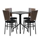 Conjunto Mesa Quadrada 70cm Preta Com 4 Cadeiras Junco Cappuccino