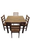 Conjunto Mesa Quadrada com 4 Cadeiras em Madeira Maciça Castanho Cancun Cera Castanho