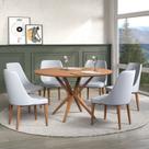 Conjunto Mesa Redonda 1,30m Madeira Maciça com 6 Cadeiras Madeira Maciça Concha Anatômica Kelly Cinza/Castanho