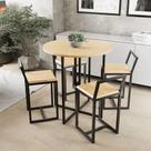 Conjunto Mesa Redonda 4 Cadeiras Pequena Pinus Industrial Black