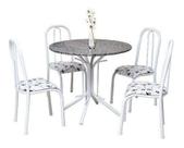 Conjunto Mesa Redonda Aço 4 Cadeiras Tampo Granito