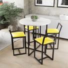 Conjunto Mesa Redonda Branca 4 Cadeiras Pequena Estofado Industrial Black