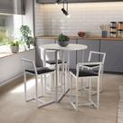 Conjunto Mesa Redonda Branca 4 Cadeiras Pequena Estofado Industrial White