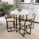 Conjunto Mesa Redonda Branca 4 Cadeiras Pequena Pinus Industrial Black