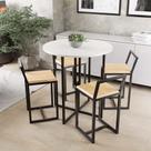 Conjunto Mesa Redonda Branca 4 Cadeiras Pequena Pinus Industrial Black