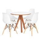 Conjunto Mesa Redonda Branca 90cm + 4 Cadeiras Eames Pés Madeira Sala Cozinha Jantar Moderna