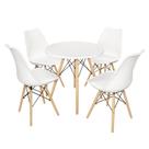 Conjunto Mesa Redonda Branca Eames 110cm 4 Cadeiras 74cm Alt PP 120kg para Sala de Jantar e Eventos