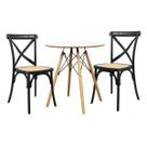 Conjunto Mesa Redonda Chanfrada Branca Eames 70cm com 2 Cadeiras Paris Rattan Pretas - La Mobilia