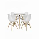 Conjunto Mesa Redonda Chanfrada Branca Eames 70cm com 4 Cadeiras Branca Eames DSW - La Mobilia