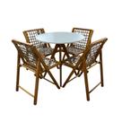 Conjunto Mesa Redonda com 4 Cadeiras em Madeira e Corda Náutica Conjunto Mesa Redonda com 4 Cadeiras em Madeira e Corda Náutica