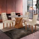 Conjunto Mesa Redonda com Vidro e 4 Cadeiras Tampo Barcelona Yescasa Cinamomo/Off White/Suede Pena Conjunto Mesa Redonda com Vidro e 4 Cadeiras Tampo Barcelona Yescasa Cinamomo/Off White/Suede Pena