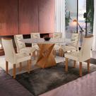 Conjunto Mesa Redonda com Vidro e 6 Cadeiras Tampo 120CMX120CM Barcelona Yescasa Cinamomo/Off White/Suede Pena Conjunto Mesa Redonda com Vidro e 6 Cadeiras Tampo 120CMX120CM Barcelona Yescasa Cinamomo/Off White/Suede Pena