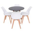 Conjunto Mesa Redonda Eiffel 70cm Preta com 4 Cadeiras Saarinen Branca