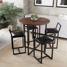 Conjunto Mesa Redonda Imbuia 4 Cadeiras Pequena Estofado Industrial Black