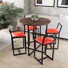 Conjunto Mesa Redonda Imbuia 4 Cadeiras Pequena Estofado Industrial Black