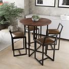 Conjunto Mesa Redonda Imbuia 4 Cadeiras Pequena Estofado Industrial Black