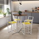 Conjunto Mesa Redonda Imbuia 4 Cadeiras Pequena Estofado Industrial White