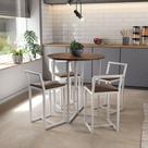Conjunto Mesa Redonda Imbuia 4 Cadeiras Pequena Estofado Industrial White