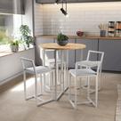 Conjunto Mesa Redonda Pinus 4 Cadeiras Pequena Estofado Industrial White