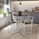 Conjunto Mesa Redonda Preta 4 Cadeiras Pequena Estofado Industrial White