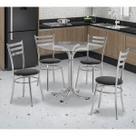 Conjunto Mesa Redonda Tampo de Vidro e 4 Cadeiras Assento Estofado Preto/Cromado