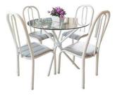 Conjunto Mesa Redonda Vidro 04 Cadeiras Branca Aço Conjunto Mesa Redonda Vidro 04 Cadeiras Branca Aço