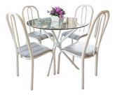 Conjunto Mesa Redonda Vidro 04 Cadeiras Branca Aço