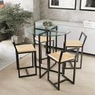 Conjunto Mesa Redonda Vidro 4 Cadeiras Pequena Pinus Industrial Black