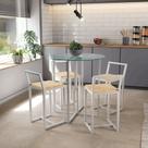 Conjunto Mesa Redonda Vidro 4 Cadeiras Pequena Pinus Industrial White