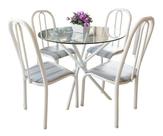 Conjunto Mesa Redonda Vidro Jantar 04 Cadeiras Pintura Epoxi
