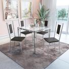 Conjunto Mesa Reno Tampo de Vidro Incolor Com 4 cadeiras Cromada/Preto