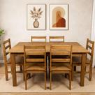 Conjunto Mesa Retangular com 6 Cadeiras em Madeira Maciça Castanho Cancun Cera Castanho