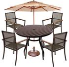 Conjunto Mesa Ripada 1,20m com 4 Cadeiras Amélia e Guarda-Sol para Piscina