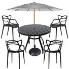 Conjunto Mesa Ripada 90cm em Alumínio com 4 Cadeiras Alegra e Ombrelone para Piscina e Jardim