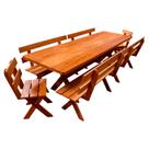 Conjunto Mesa Rústica 2,5m 4 Bancos e 2 Cadeiras Madeira Maciça Angelim