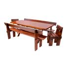 Conjunto Mesa Rústica 2m 2 Bancos e 2 Cadeiras Madeira Maciça Eucalipto