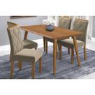 Conjunto: Mesa Sala Jantar Adele Tampo Madeirado 130x80cm e 4 Cadeiras Fernanda Carvalho/Cinamomo - Suede Joli Capuccino Cimol